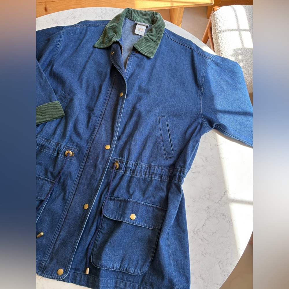 Vintage 90s Blue Denim Chore Jacket with Green Corduroy Collar - Picture 4 of 8